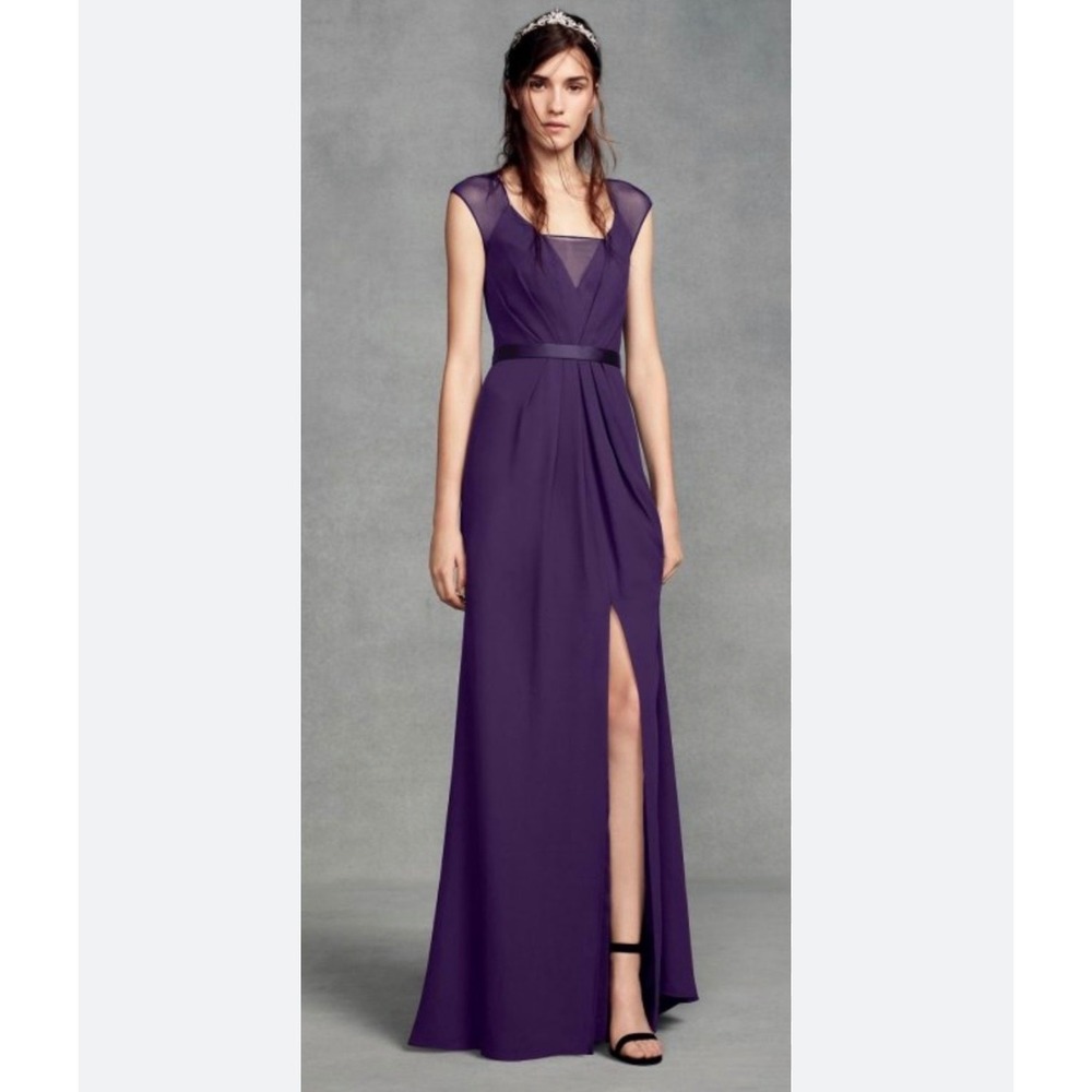 Magnolia monterey by Vera Wang Purple Illusion Neckline Pleated Gown Dress 6